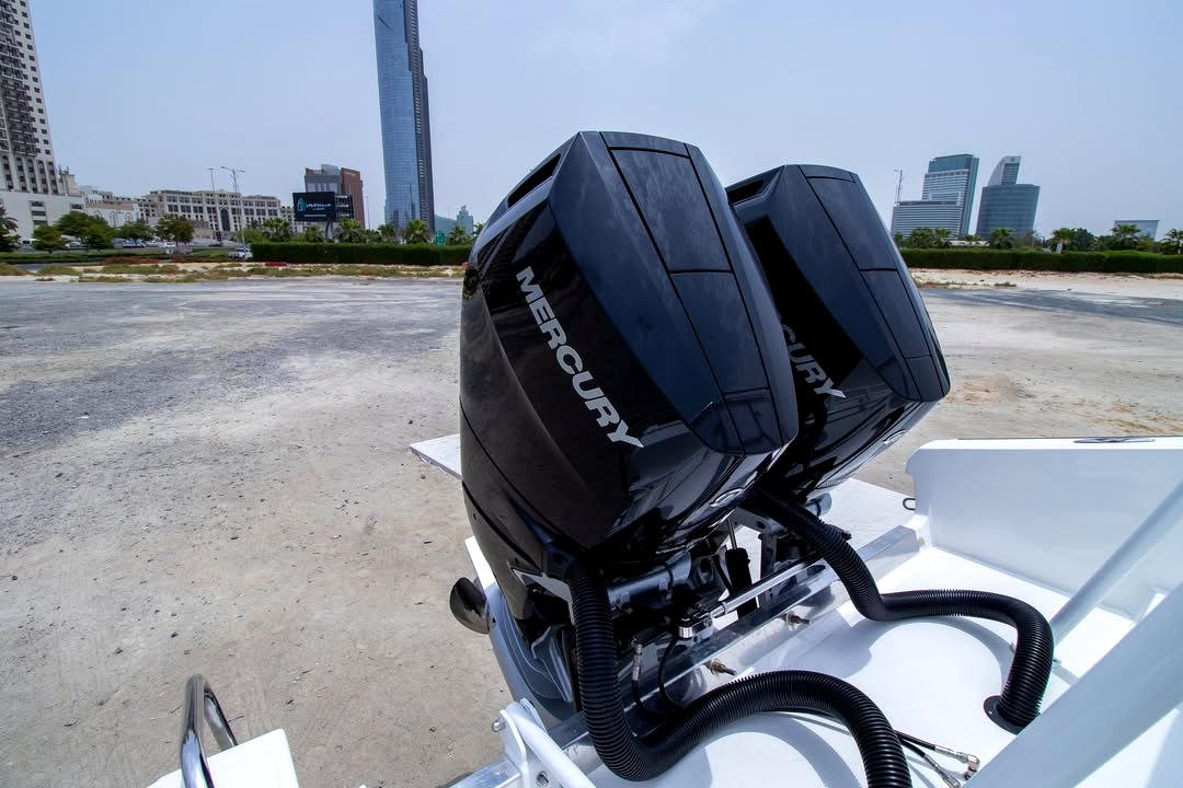 Twin Mercury outboard engines — marine maintenance and servicing