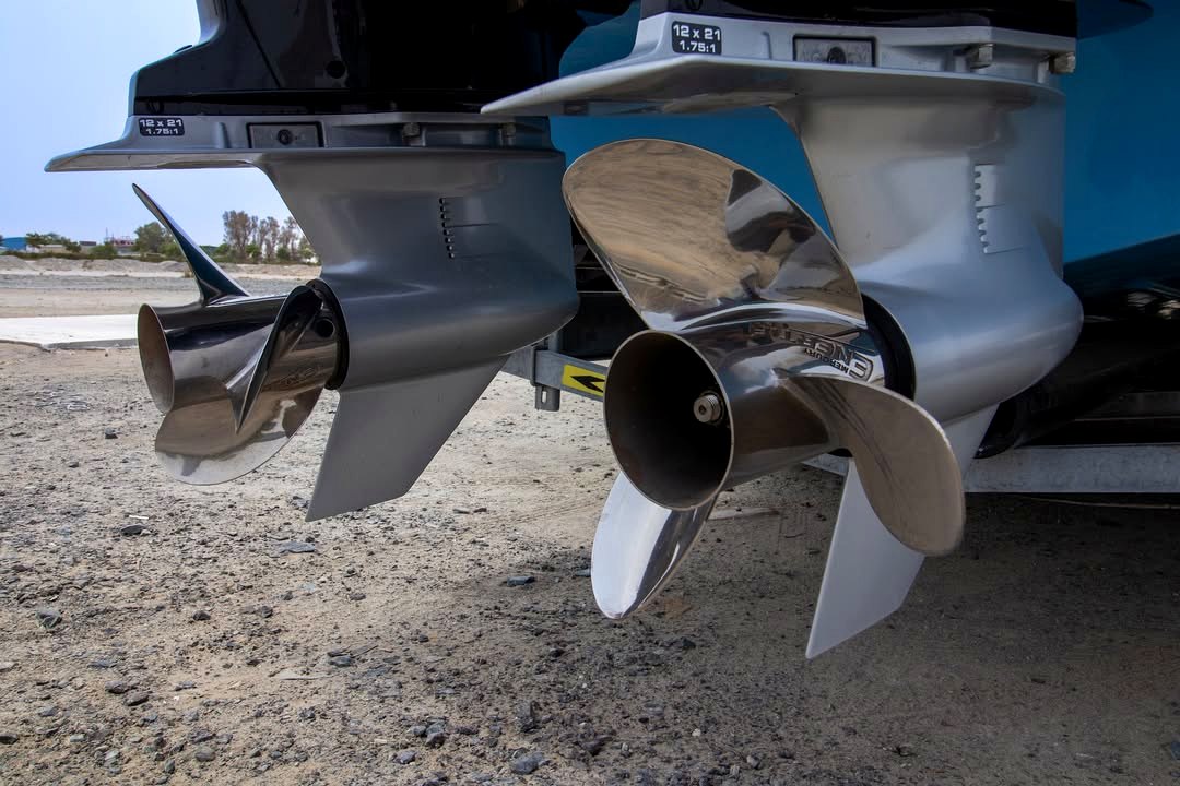 Polished stainless steel propellers close-up
