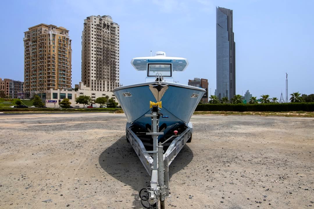 Boat bow-on view with Dubai skyline behind