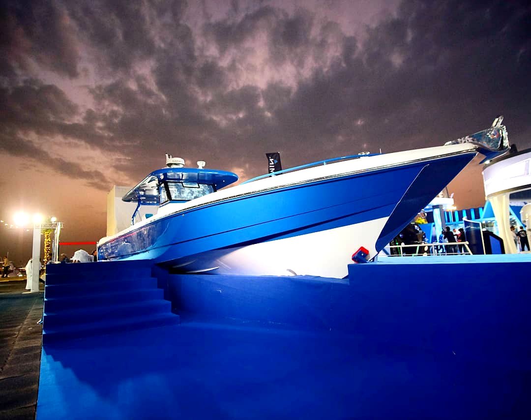 KHA Marine premium boat on display at evening boat show
