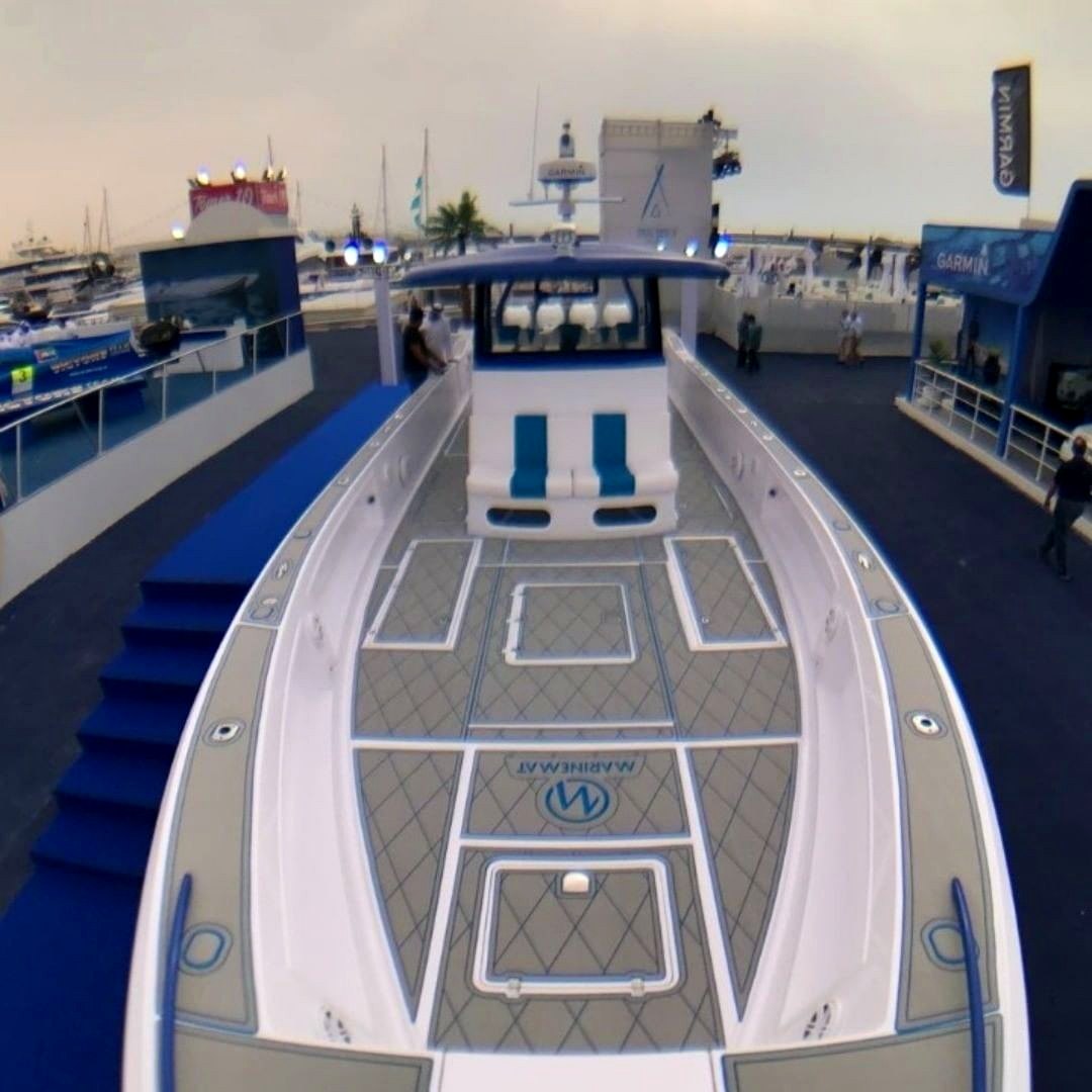 Top-down view of premium center console boat deck